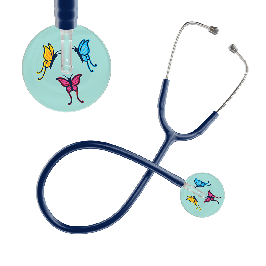 Ultrascope Single Stethoscope Robin's Egg Butterflies / Adult / Navy Butterflies Stethoscope