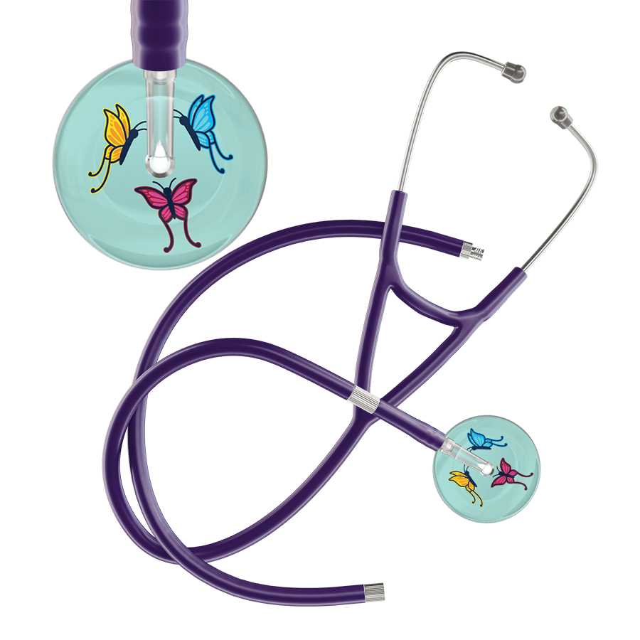 Ultrascope Single Stethoscope Robin's Egg Butterflies / Adult / Purple Extended Tubing Light Butterflies Cardiology Stethoscope
