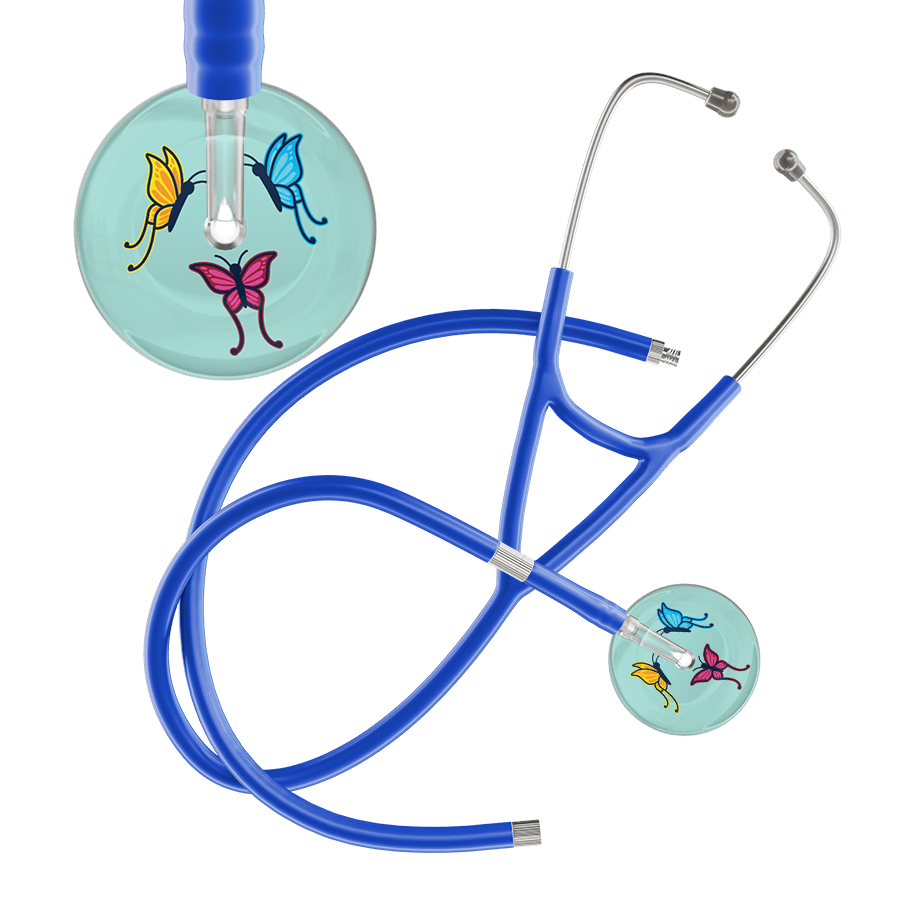 Ultrascope Single Stethoscope Robin's Egg Butterflies / Adult / Royal Blue Extended Tubing Light Butterflies Cardiology Stethoscope