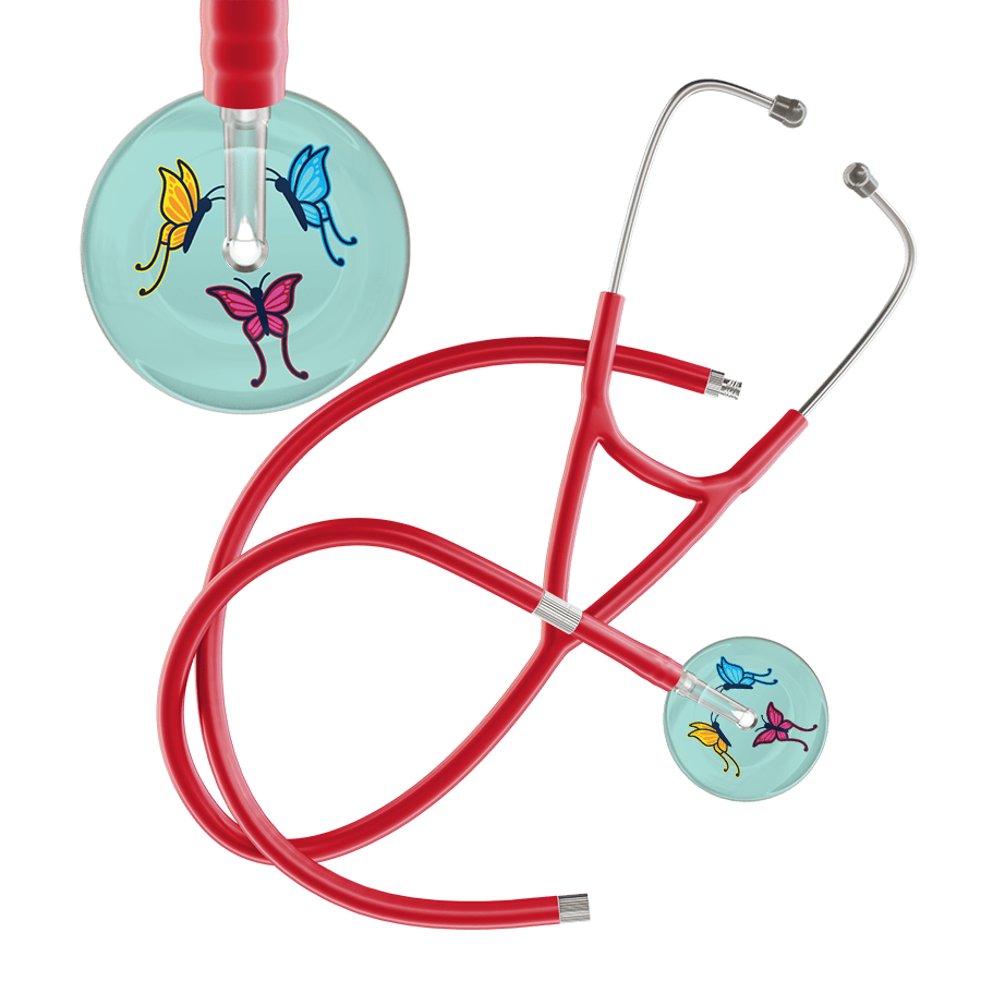 Ultrascope Single Stethoscope Robin's Egg Butterflies / Adult / Red Extended Tubing Light Butterflies Cardiology Stethoscope