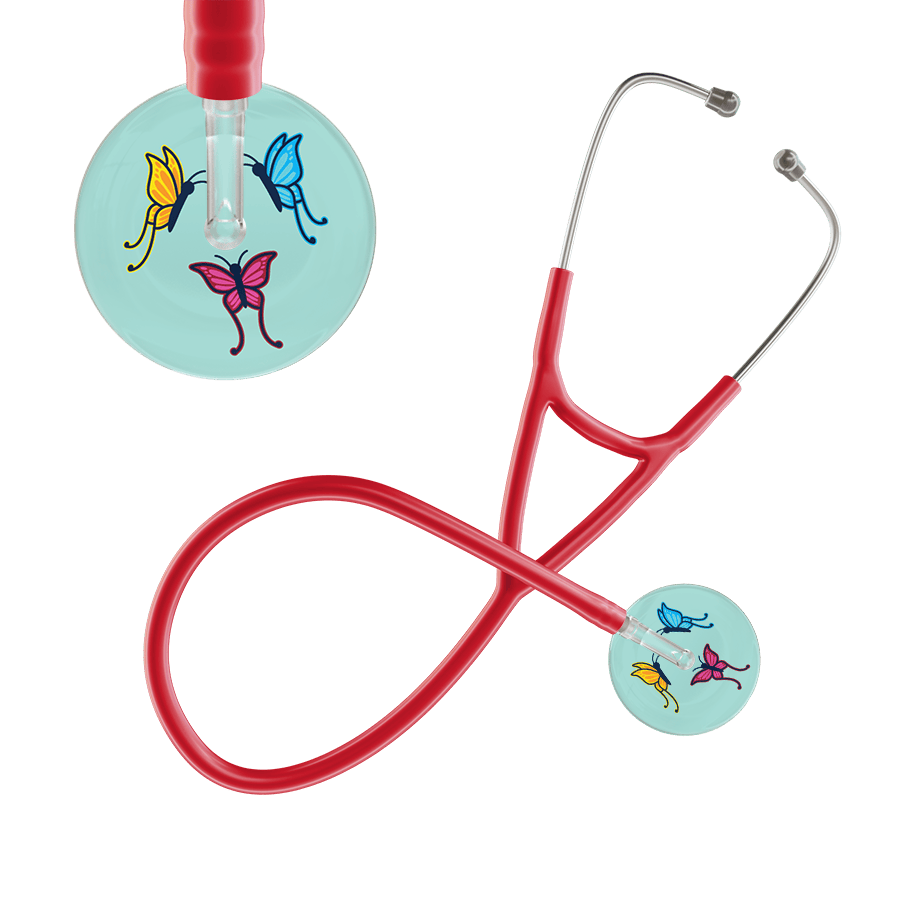 Ultrascope Single Stethoscope Robin's Egg Butterflies / Adult / Red Light Butterflies Cardiology Stethoscope