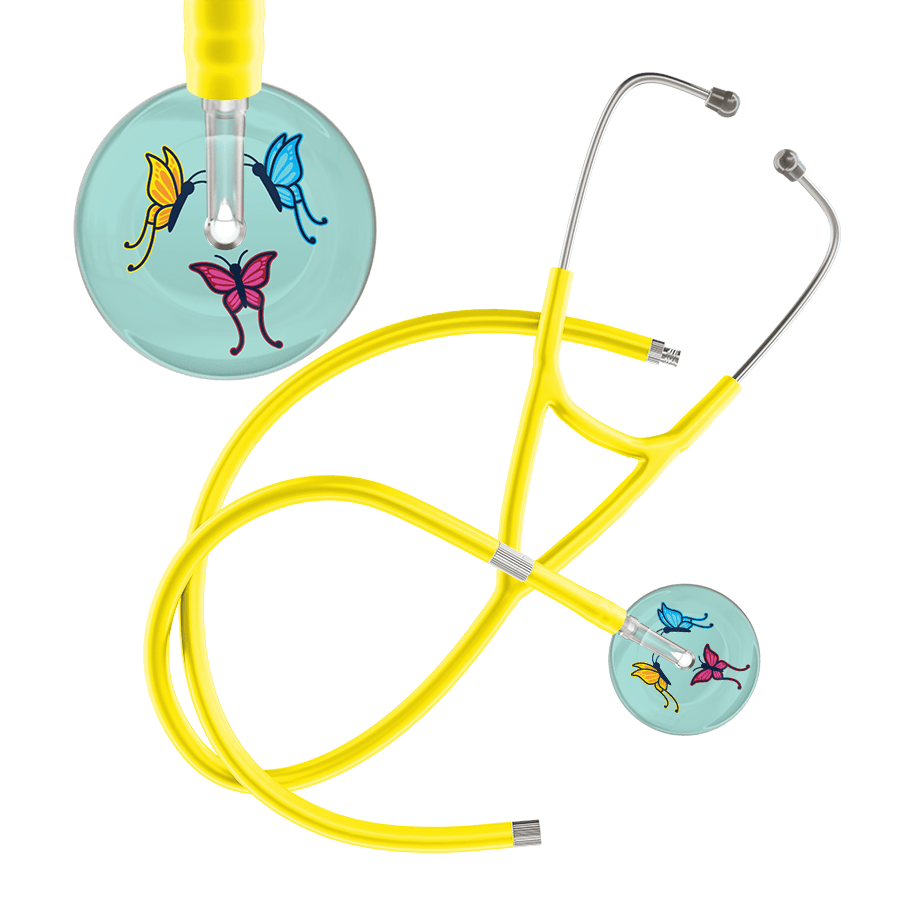 Ultrascope Single Stethoscope Robin's Egg Butterflies / Adult / Yellow Extended Tubing Light Butterflies Cardiology Stethoscope