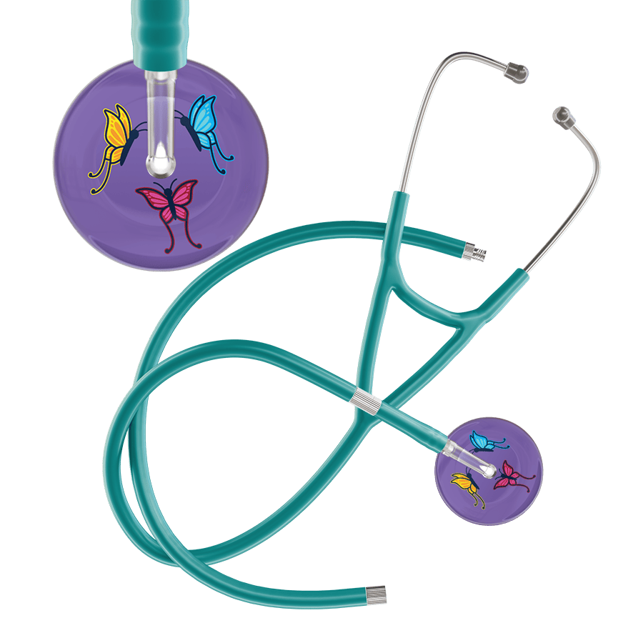 Ultrascope Single Stethoscope Lavender Butterflies / Adult / Jade Extended Tubing Dark Butterflies Cardiology Stethoscope