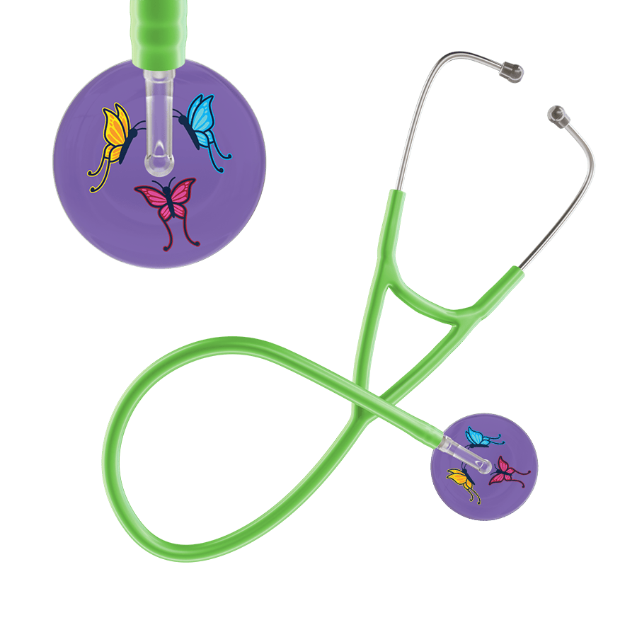 Ultrascope Single Stethoscope Lavender Butterflies / Adult / Lime Green Dark Butterflies Cardiology Stethoscope