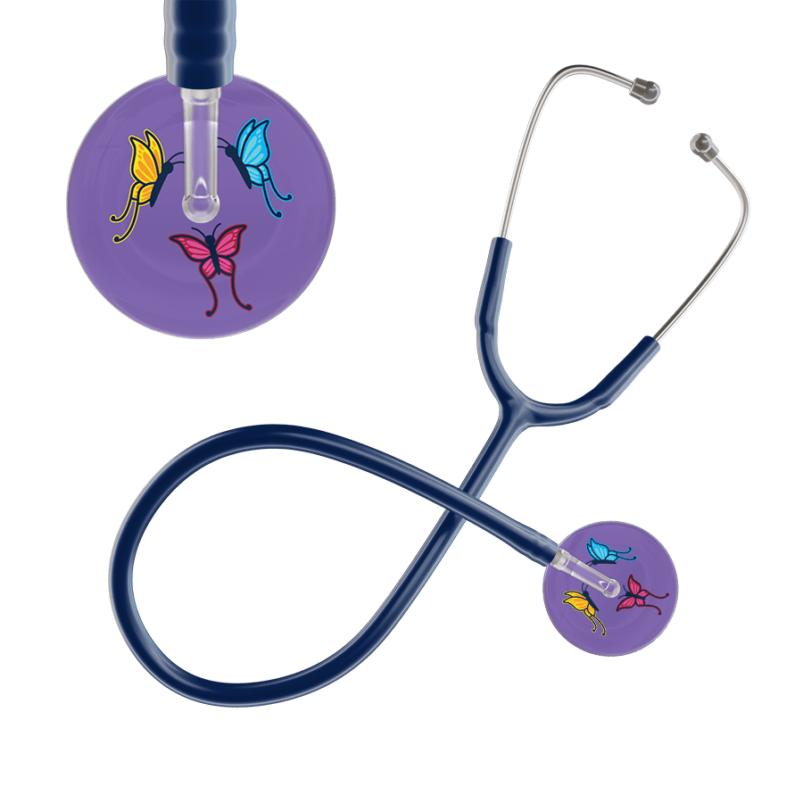 Ultrascope Single Stethoscope Lavender Butterflies / Adult / Navy Butterflies Stethoscope
