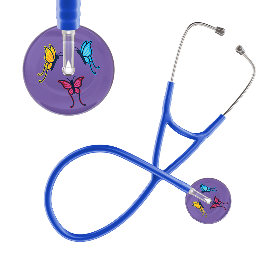 Ultrascope Single Stethoscope Lavender Butterflies / Adult / Royal Blue Dark Butterflies Cardiology Stethoscope