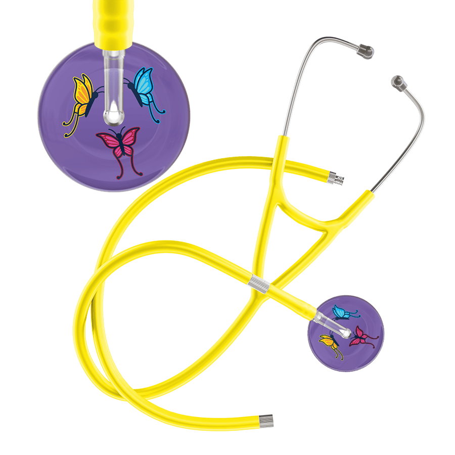Ultrascope Single Stethoscope Lavender Butterflies / Adult / Yellow Extended Tubing Dark Butterflies Cardiology Stethoscope