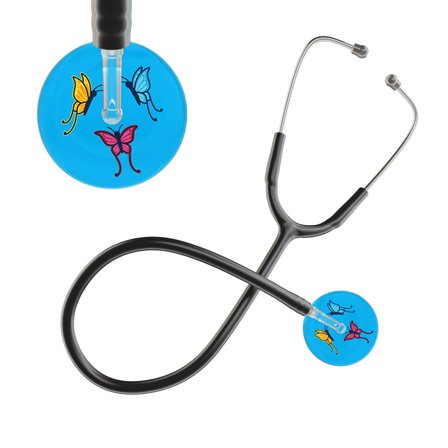 Ultrascope Single Stethoscope Light Blue Butterflies / Adult / Black Light Butterflies Stethoscope