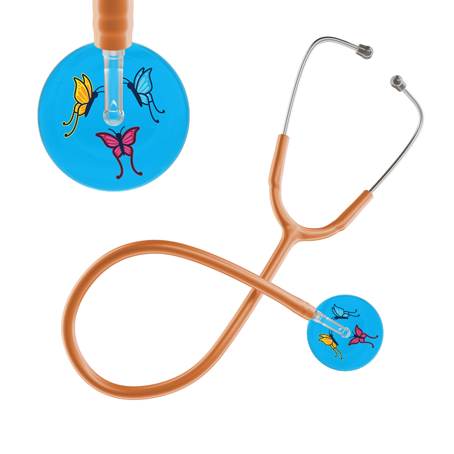 Ultrascope Single Stethoscope Light Blue Butterflies / Adult / Caramel Light Butterflies Stethoscope