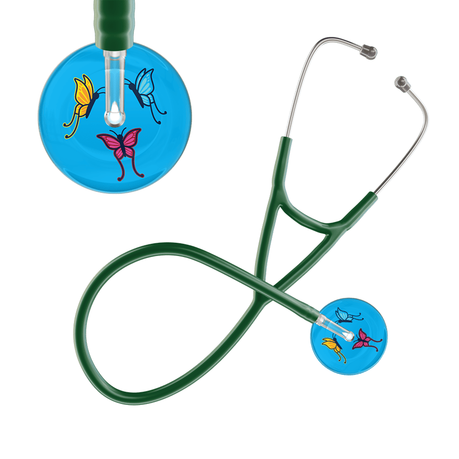 Ultrascope Single Stethoscope Light Blue Butterflies / Adult / Dark Green Light Butterflies Cardiology Stethoscope