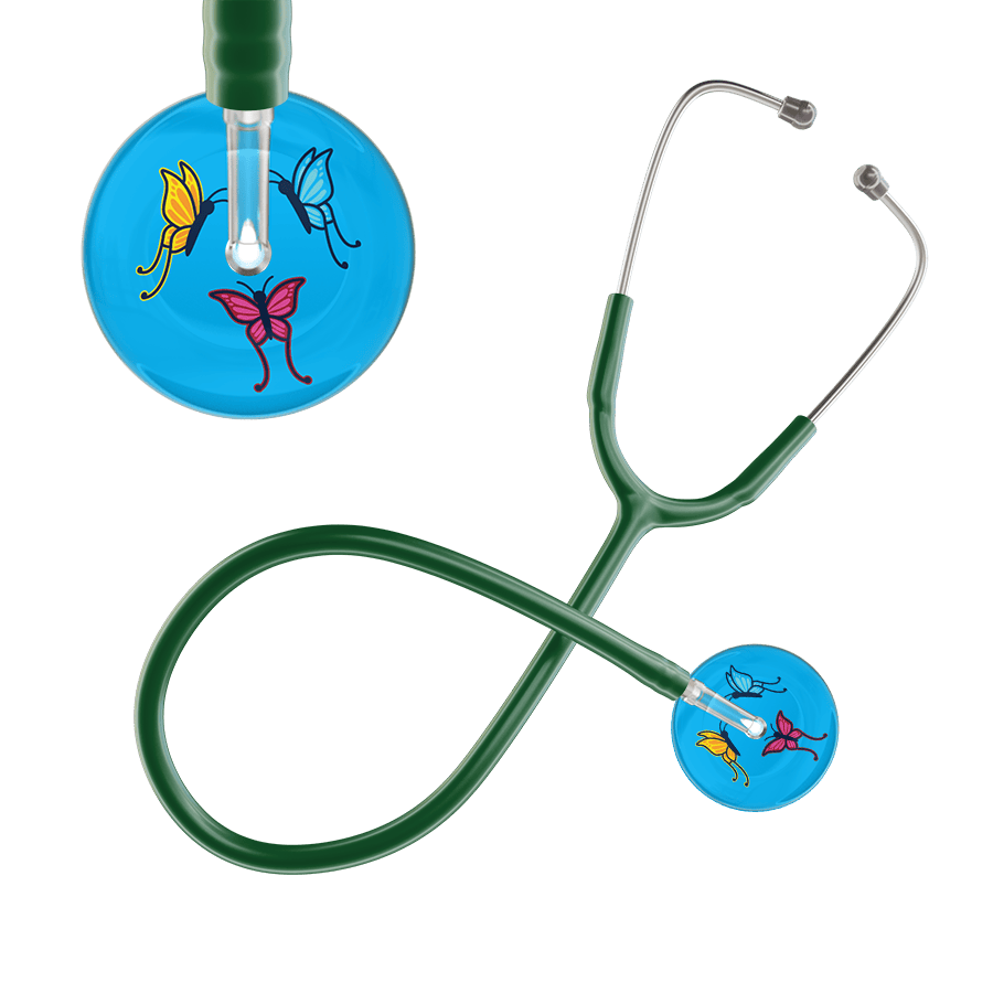 Ultrascope Single Stethoscope Light Blue Butterflies / Adult / Dark Green Light Butterflies Stethoscope