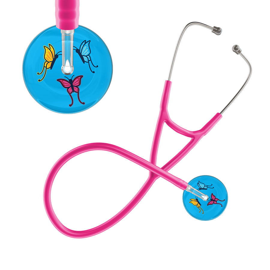 Ultrascope Single Stethoscope Light Blue Butterflies / Adult / Hot Pink Light Butterflies Cardiology Stethoscope