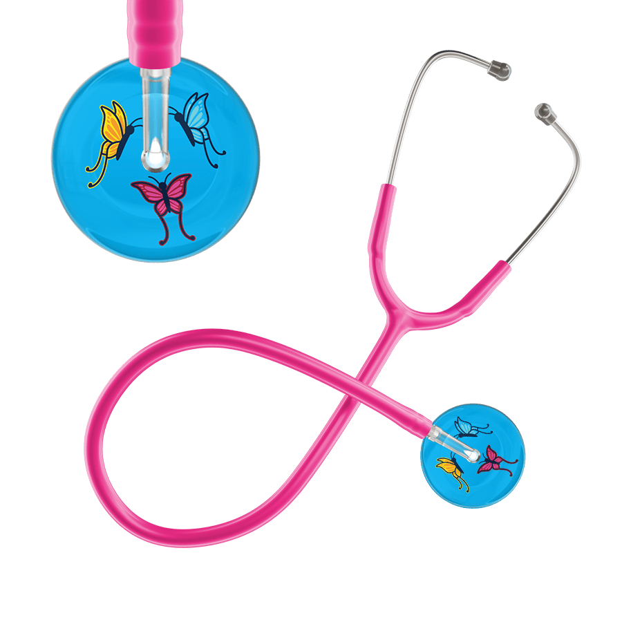 Ultrascope Single Stethoscope Light Blue Butterflies / Adult / Hot Pink Light Butterflies Stethoscope