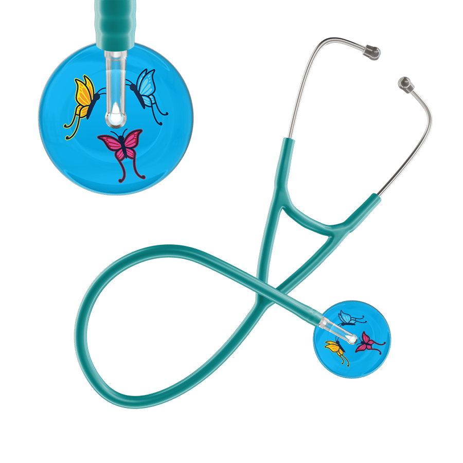 Ultrascope Single Stethoscope Light Blue Butterflies / Adult / Jade Light Butterflies Cardiology Stethoscope