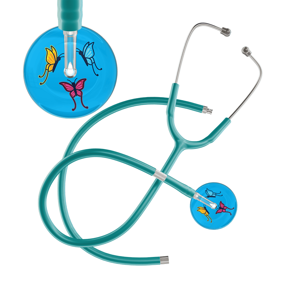 Ultrascope Single Stethoscope Light Blue Butterflies / Adult / Jade Extended Tubing Light Butterflies Stethoscope