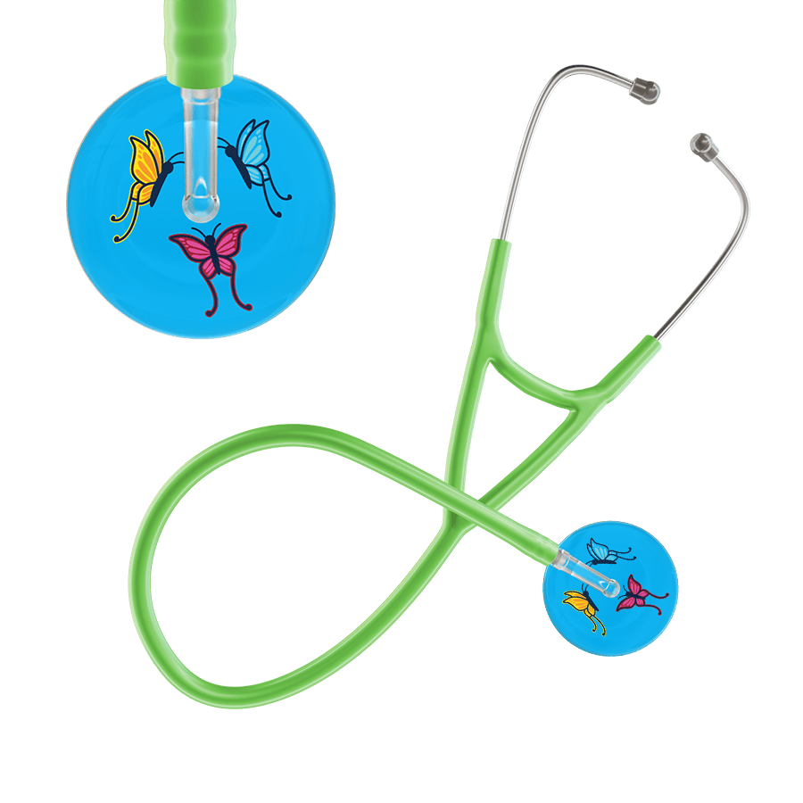 Ultrascope Single Stethoscope Light Blue Butterflies / Adult / Lime Green Butterflies Cardiology Stethoscope