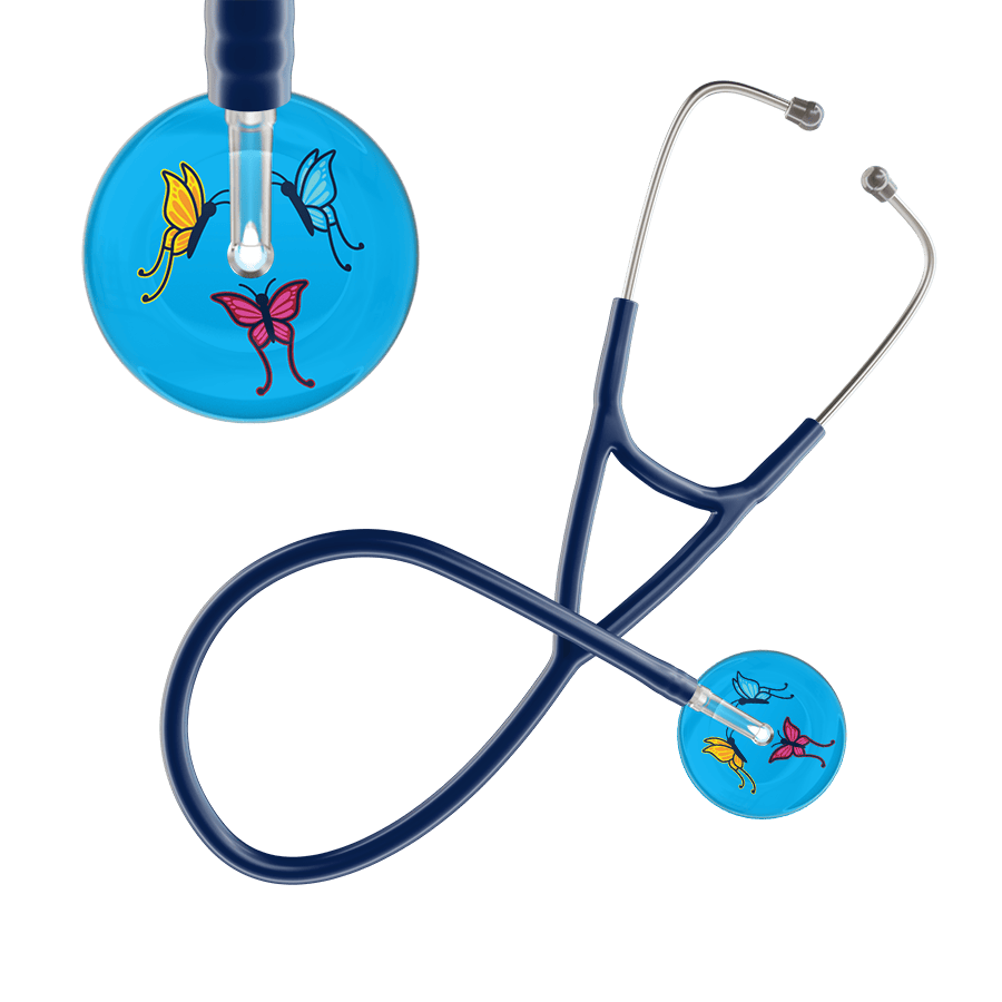 Ultrascope Single Stethoscope Light Blue Butterflies / Adult / Navy Light Butterflies Cardiology Stethoscope