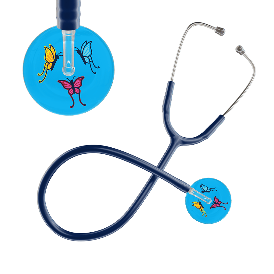 Ultrascope Single Stethoscope Light Blue Butterflies / Adult / Navy Light Butterflies Stethoscope