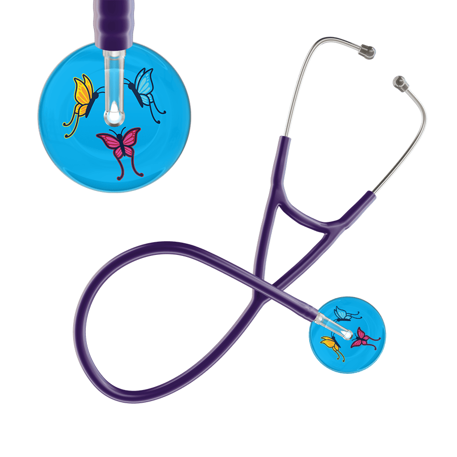 Ultrascope Single Stethoscope Light Blue Butterflies / Adult / Purple Light Butterflies Cardiology Stethoscope