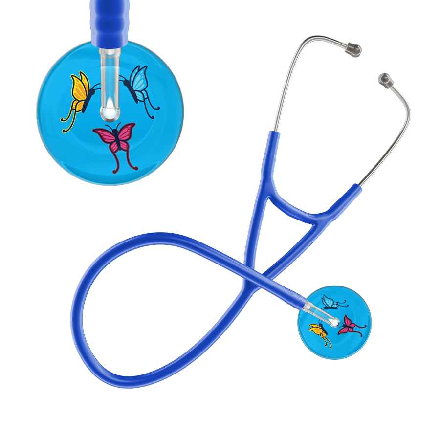Ultrascope Single Stethoscope Light Blue Butterflies / Adult / Royal Blue Light Butterflies Cardiology Stethoscope