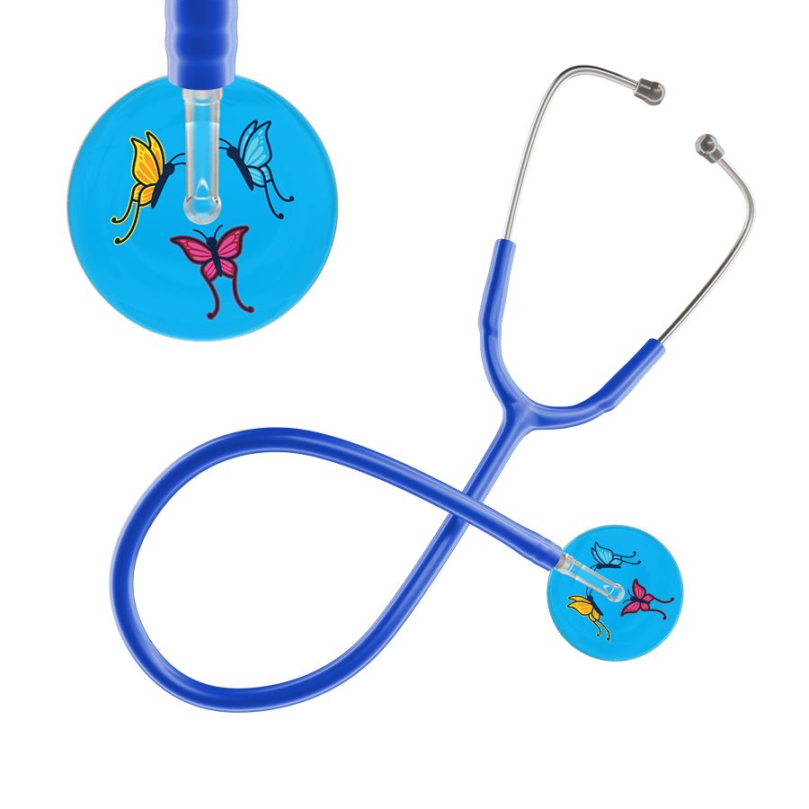 Ultrascope Single Stethoscope Light Blue Butterflies / Adult / Royal Blue Butterflies Stethoscope