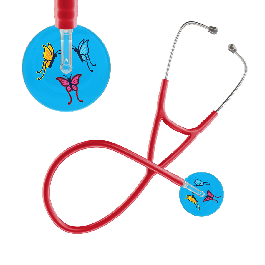 Ultrascope Single Stethoscope Light Blue Butterflies / Adult / Red Light Butterflies Cardiology Stethoscope