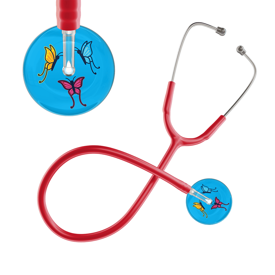 Ultrascope Single Stethoscope Light Blue Butterflies / Adult / Red Light Butterflies Stethoscope