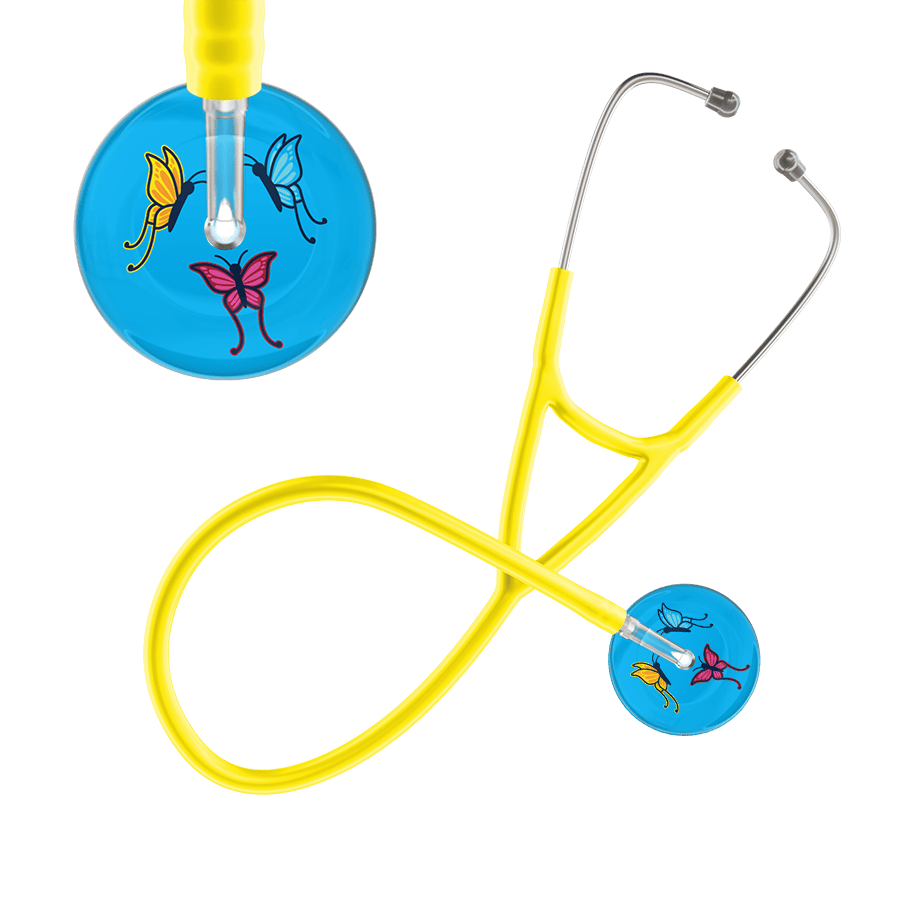 Ultrascope Single Stethoscope Light Blue Butterflies / Adult / Yellow Light Butterflies Cardiology Stethoscope