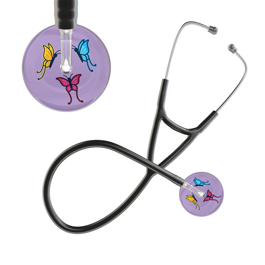 Ultrascope Single Stethoscope Lilac Butterflies / Adult / Black Light Butterflies Cardiology Stethoscope