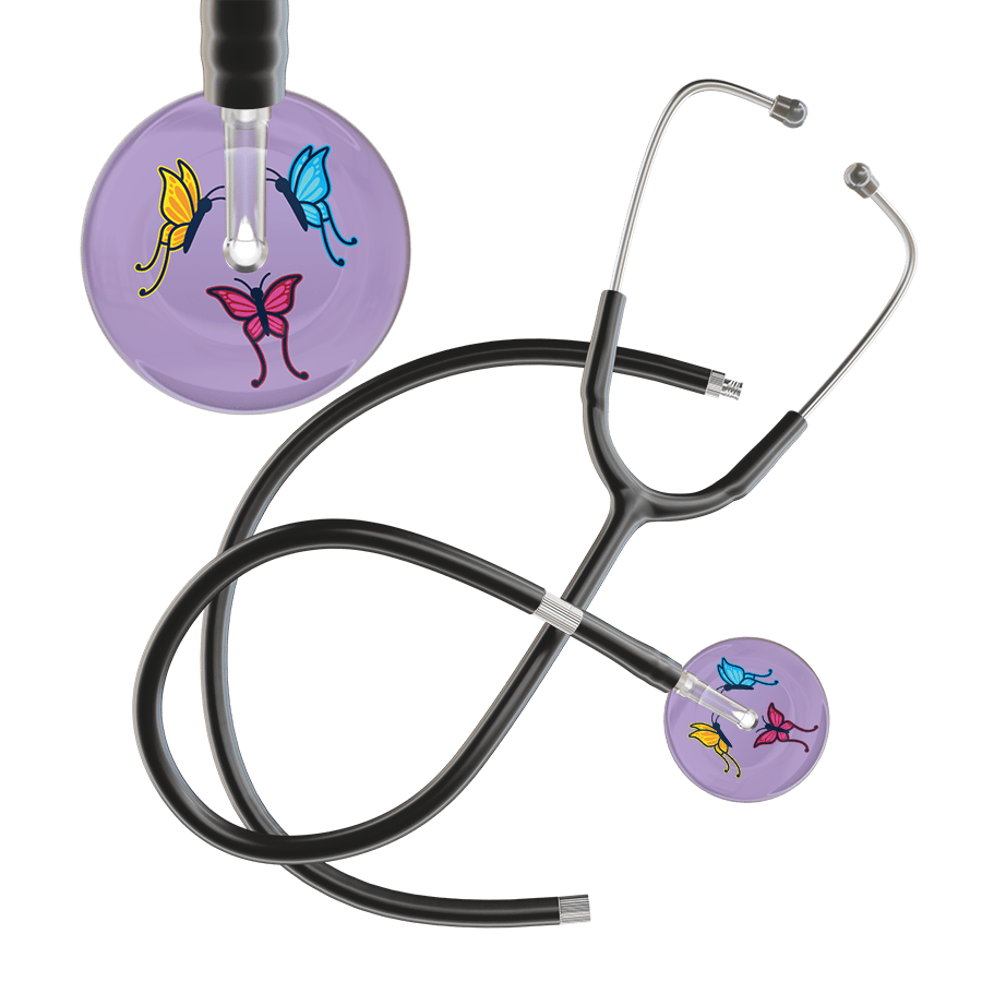 Ultrascope Single Stethoscope Lilac Butterflies / Adult / Black Extended Tubing Light Butterflies Stethoscope