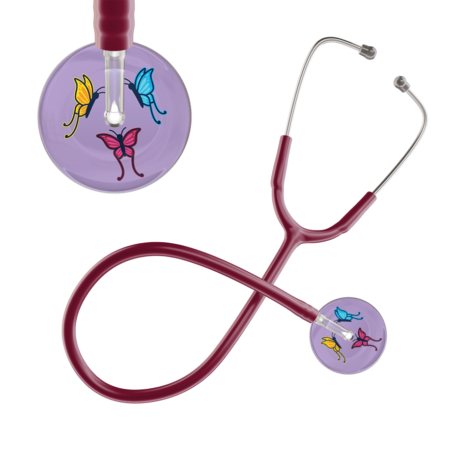 Ultrascope Single Stethoscope Lilac Butterflies / Adult / Burgundy Light Butterflies Stethoscope