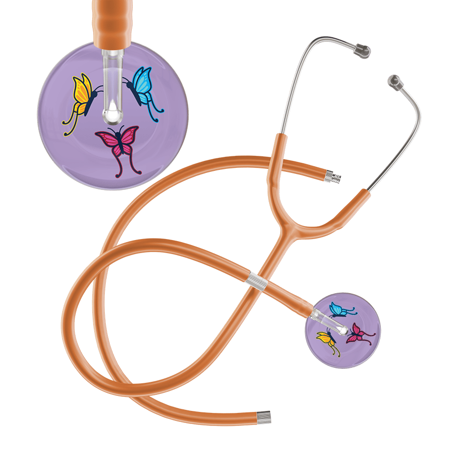 Ultrascope Single Stethoscope Lilac Butterflies / Pediatric / Caramel Extended Tubing Light Butterflies Stethoscope
