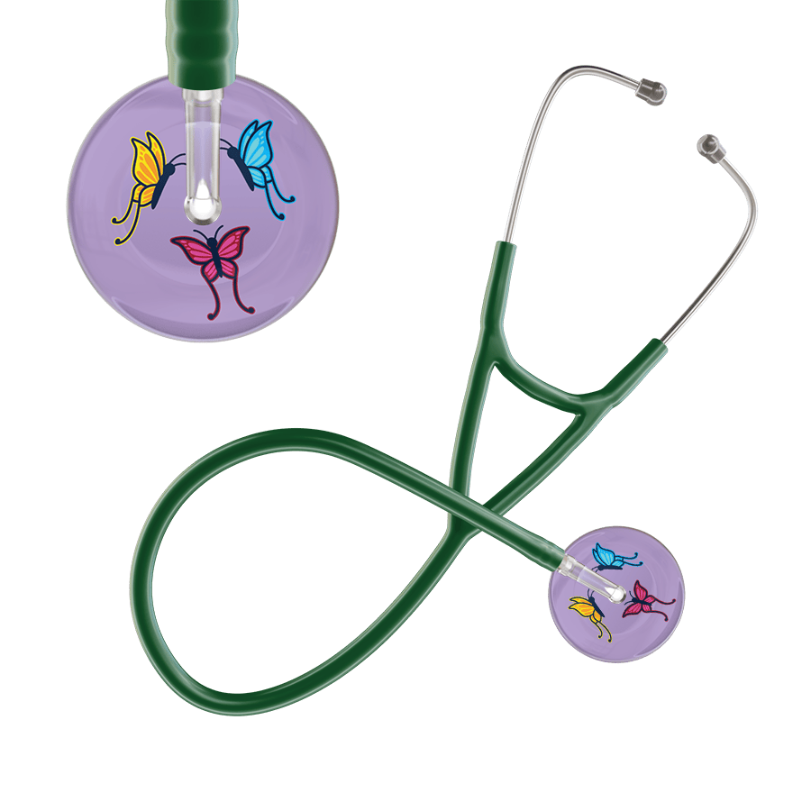 Ultrascope Single Stethoscope Lilac Butterflies / Adult / Dark Green Light Butterflies Cardiology Stethoscope