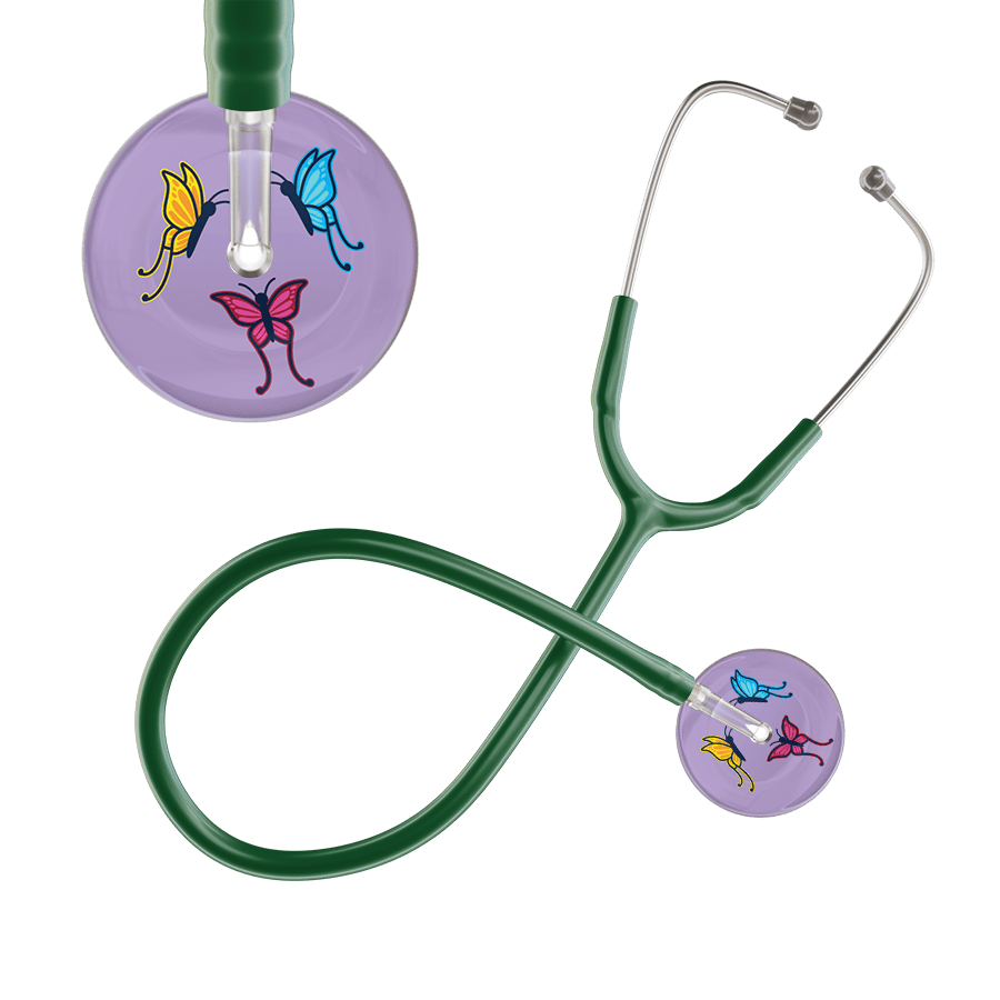 Ultrascope Single Stethoscope Lilac Butterflies / Adult / Dark Green Light Butterflies Stethoscope