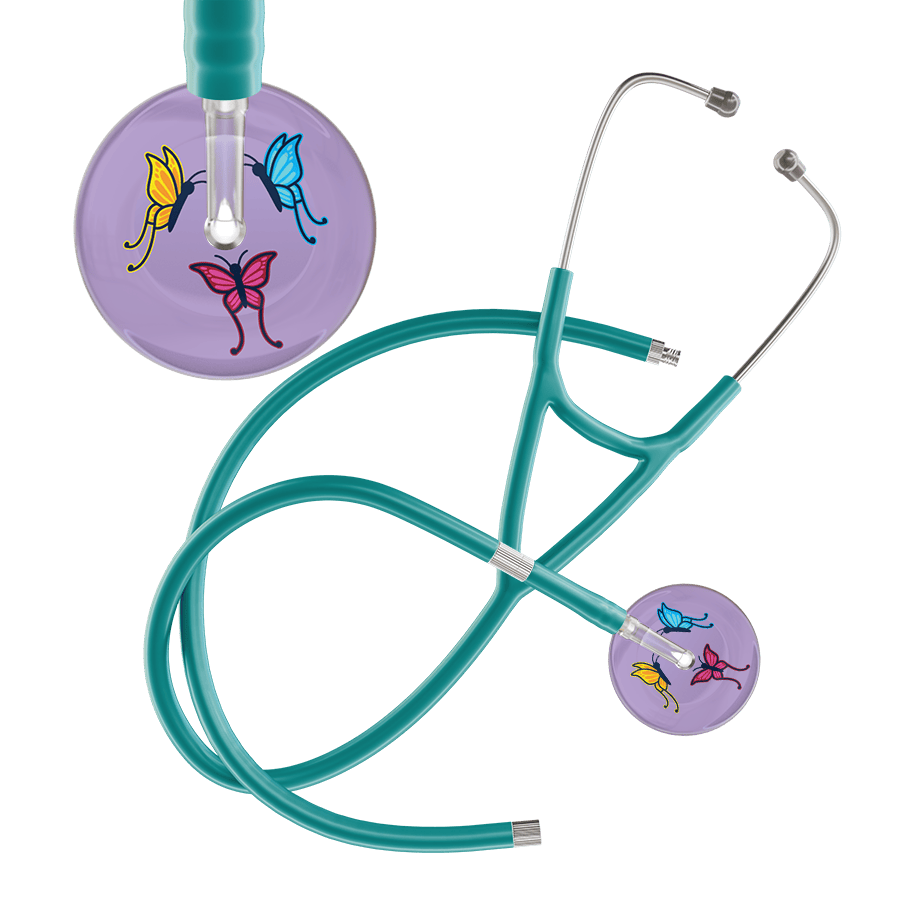 Ultrascope Single Stethoscope Lilac Butterflies / Adult / Jade Extended Tubing Light Butterflies Cardiology Stethoscope