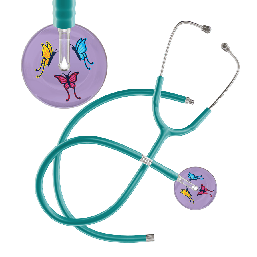 Ultrascope Single Stethoscope Lilac Butterflies / Adult / Jade Extended Tubing Light Butterflies Stethoscope
