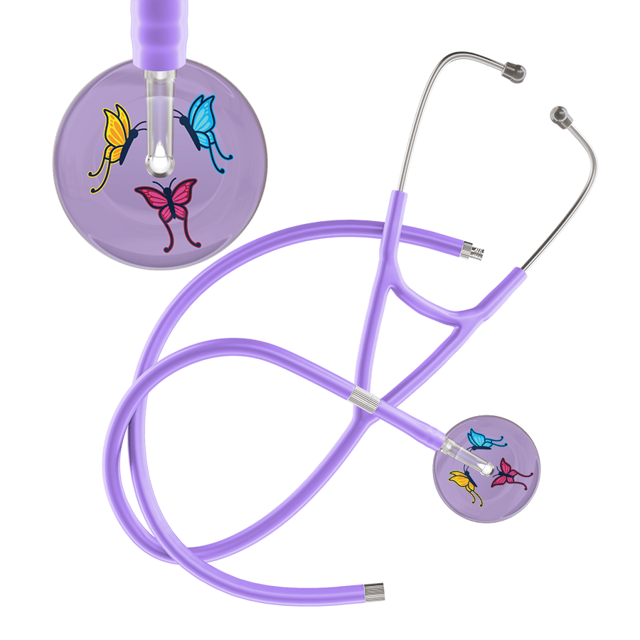 Ultrascope Single Stethoscope Lilac Butterflies / Adult / Lavender Extended Tubing Light Butterflies Cardiology Stethoscope