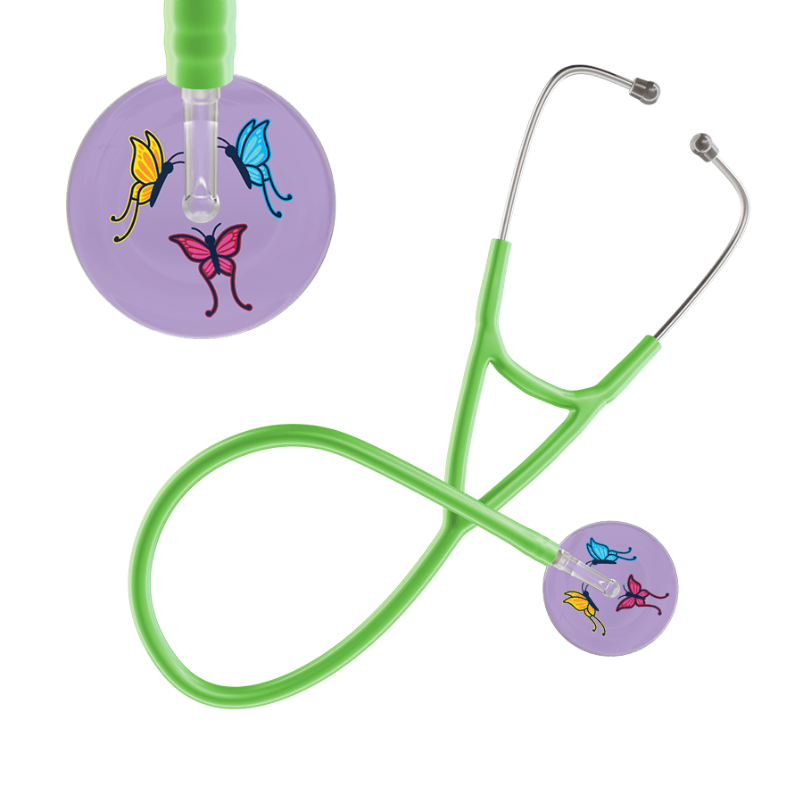 Ultrascope Single Stethoscope Lilac Butterflies / Adult / Lime Green Light Butterflies Cardiology Stethoscope