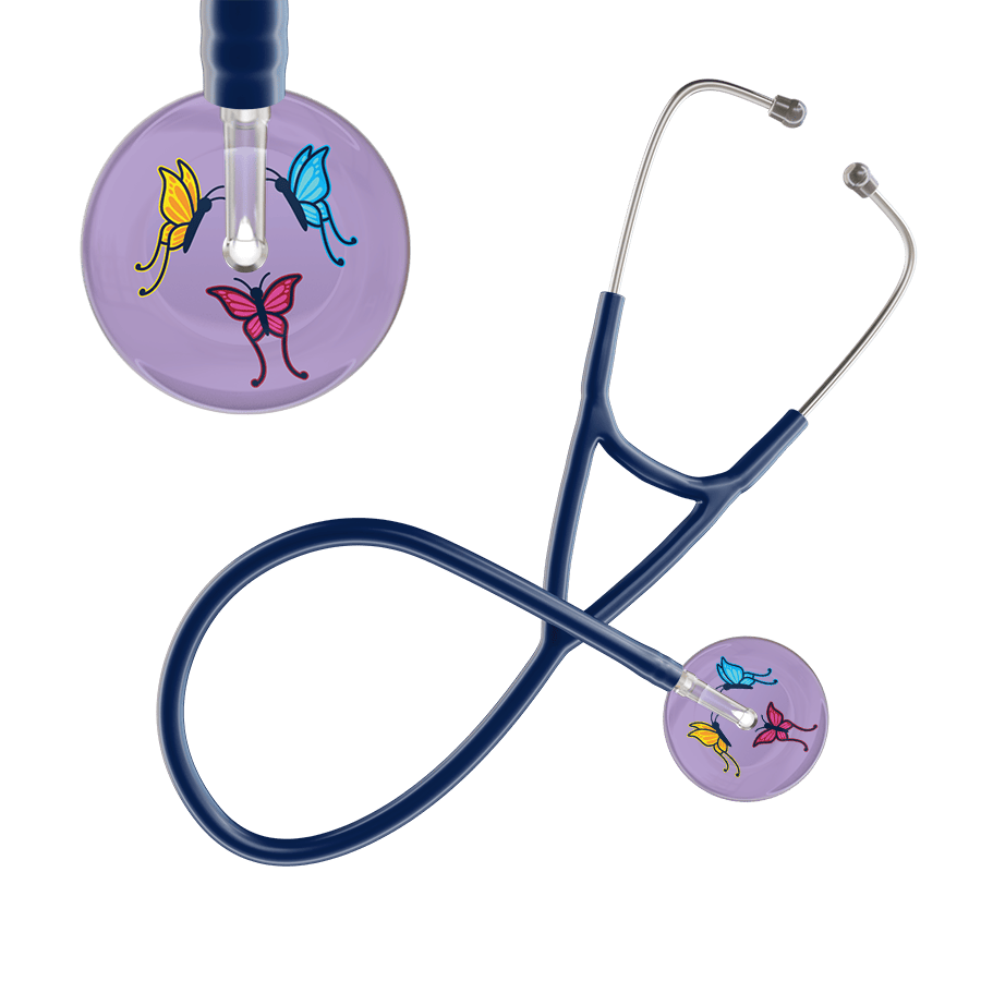 Ultrascope Single Stethoscope Lilac Butterflies / Adult / Navy Light Butterflies Cardiology Stethoscope
