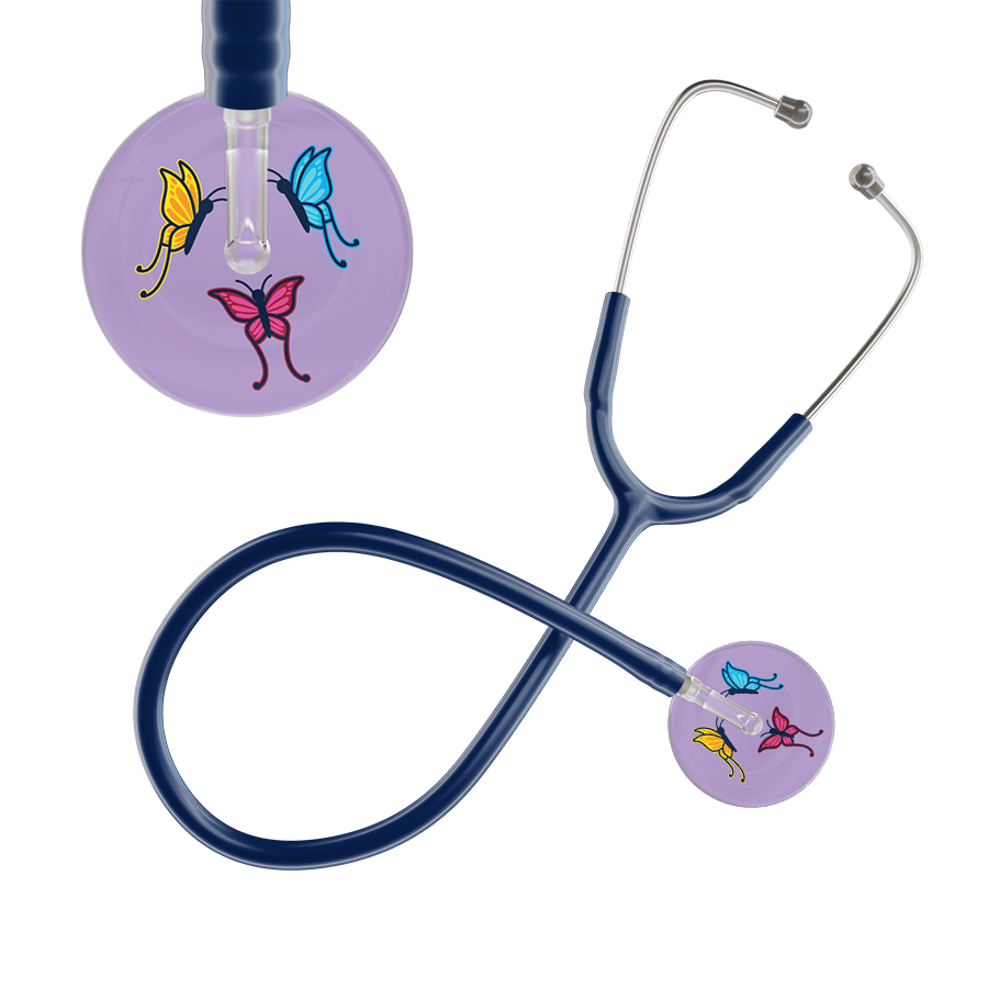 Ultrascope Single Stethoscope Lilac Butterflies / Adult / Navy Light Butterflies Stethoscope