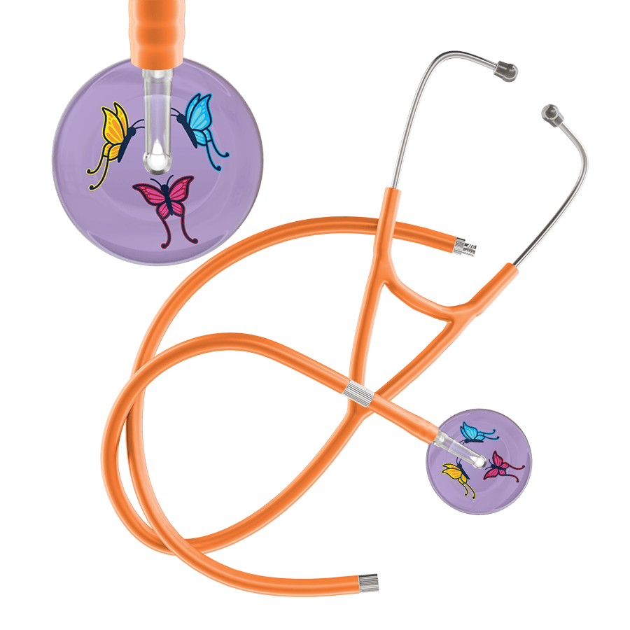 Ultrascope Single Stethoscope Lilac Butterflies / Adult / Orange Extended Tubing Light Butterflies Cardiology Stethoscope