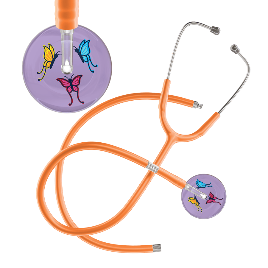 Ultrascope Single Stethoscope Lilac Butterflies / Adult / Orange Extended Tubing Light Butterflies Stethoscope