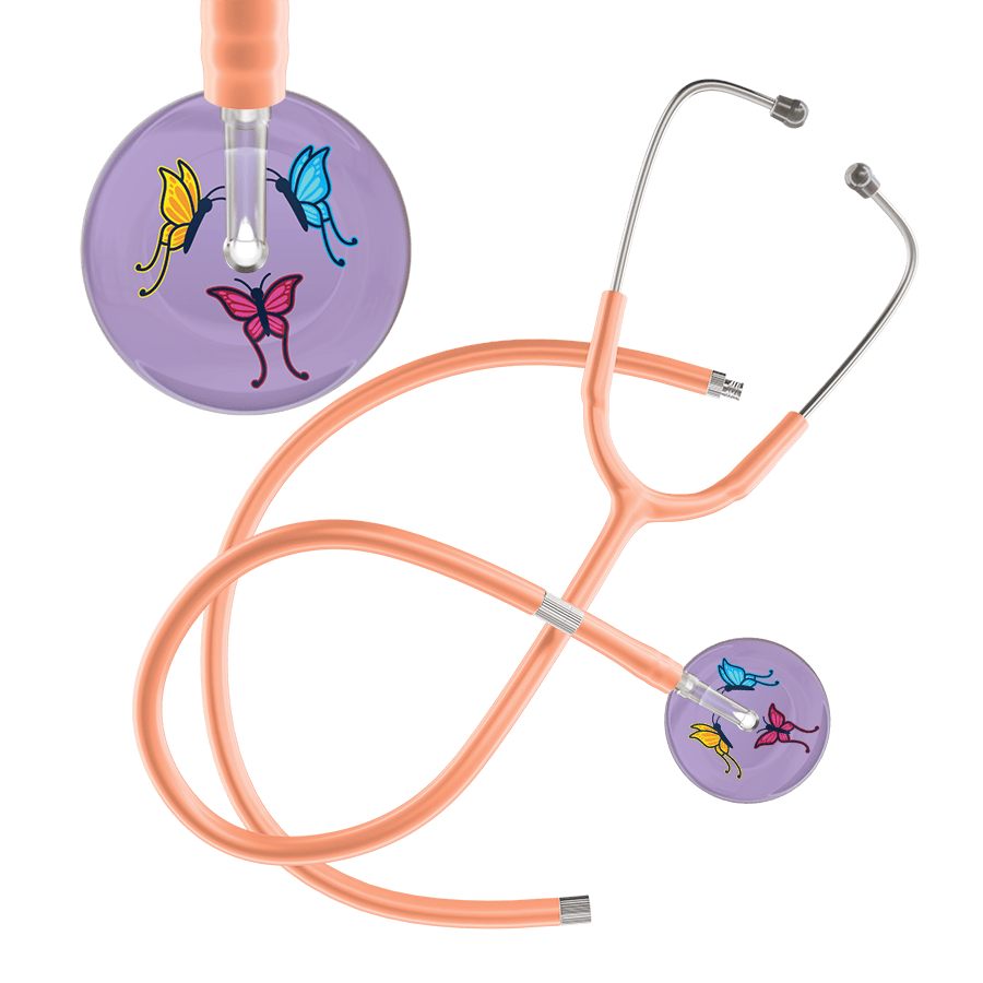 Ultrascope Single Stethoscope Lilac Butterflies / Adult / Peach Extended Tubing Light Butterflies Stethoscope