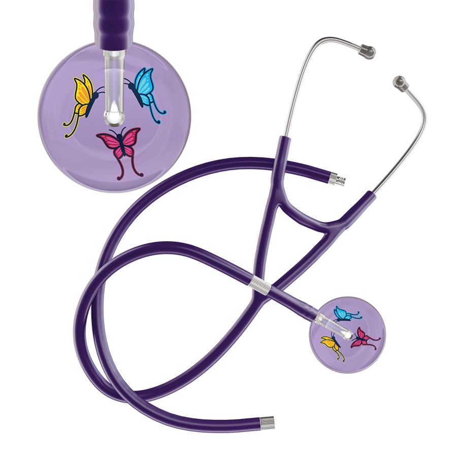 Ultrascope Single Stethoscope Lilac Butterflies / Adult / Purple Extended Tubing Light Butterflies Cardiology Stethoscope