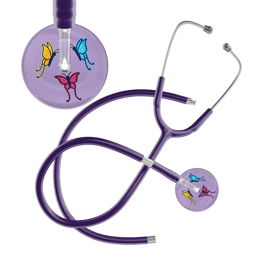 Ultrascope Single Stethoscope Lilac Butterflies / Adult / Purple Extended Tubing Light Butterflies Stethoscope
