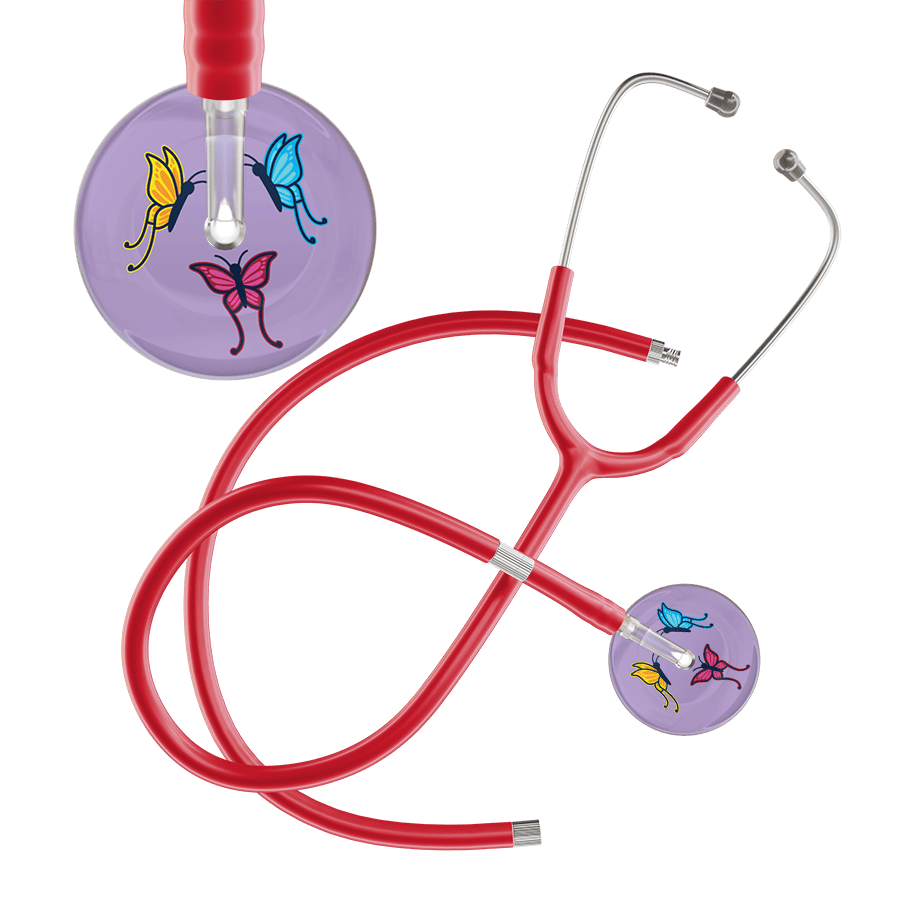 Ultrascope Single Stethoscope Lilac Butterflies / Pediatric / Red Extended Tubing Light Butterflies Stethoscope