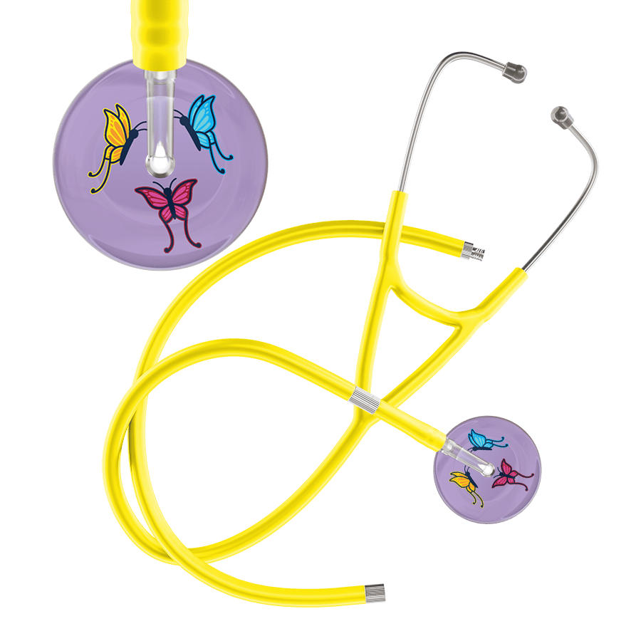 Ultrascope Single Stethoscope Lilac Butterflies / Adult / Yellow Extended Tubing Light Butterflies Cardiology Stethoscope