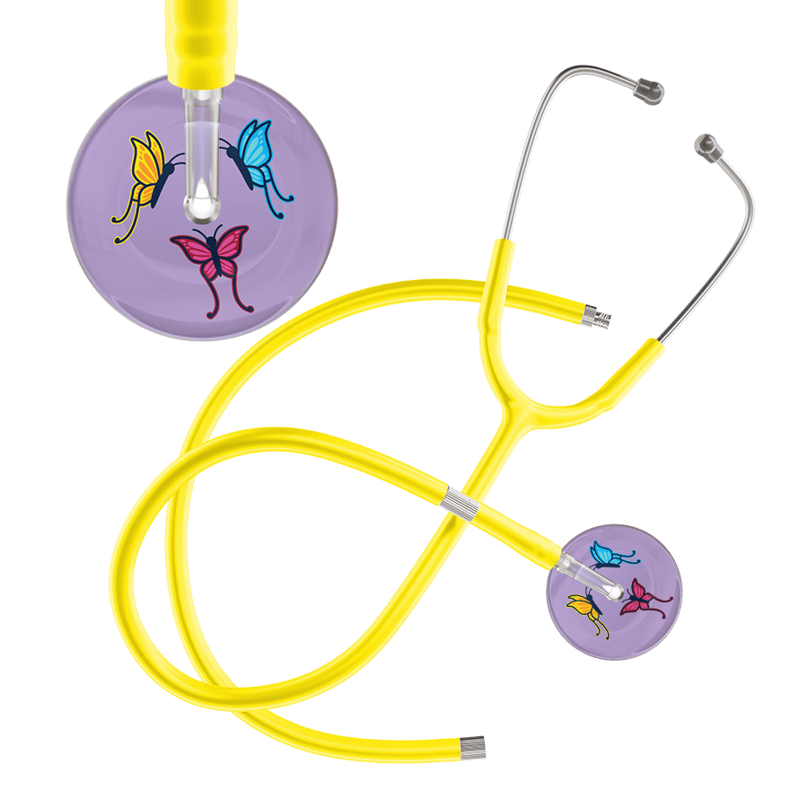 Ultrascope Single Stethoscope Lilac Butterflies / Adult / Yellow Extended Tubing Light Butterflies Stethoscope