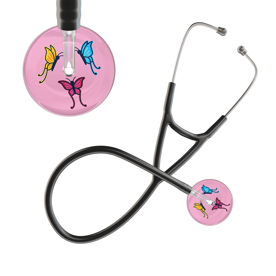 Ultrascope Single Stethoscope Light Pink Butterflies / Adult / Black Light Butterflies Cardiology Stethoscope