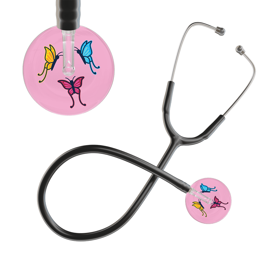 Ultrascope Single Stethoscope Light Pink Butterflies / Adult / Black Butterflies Stethoscope